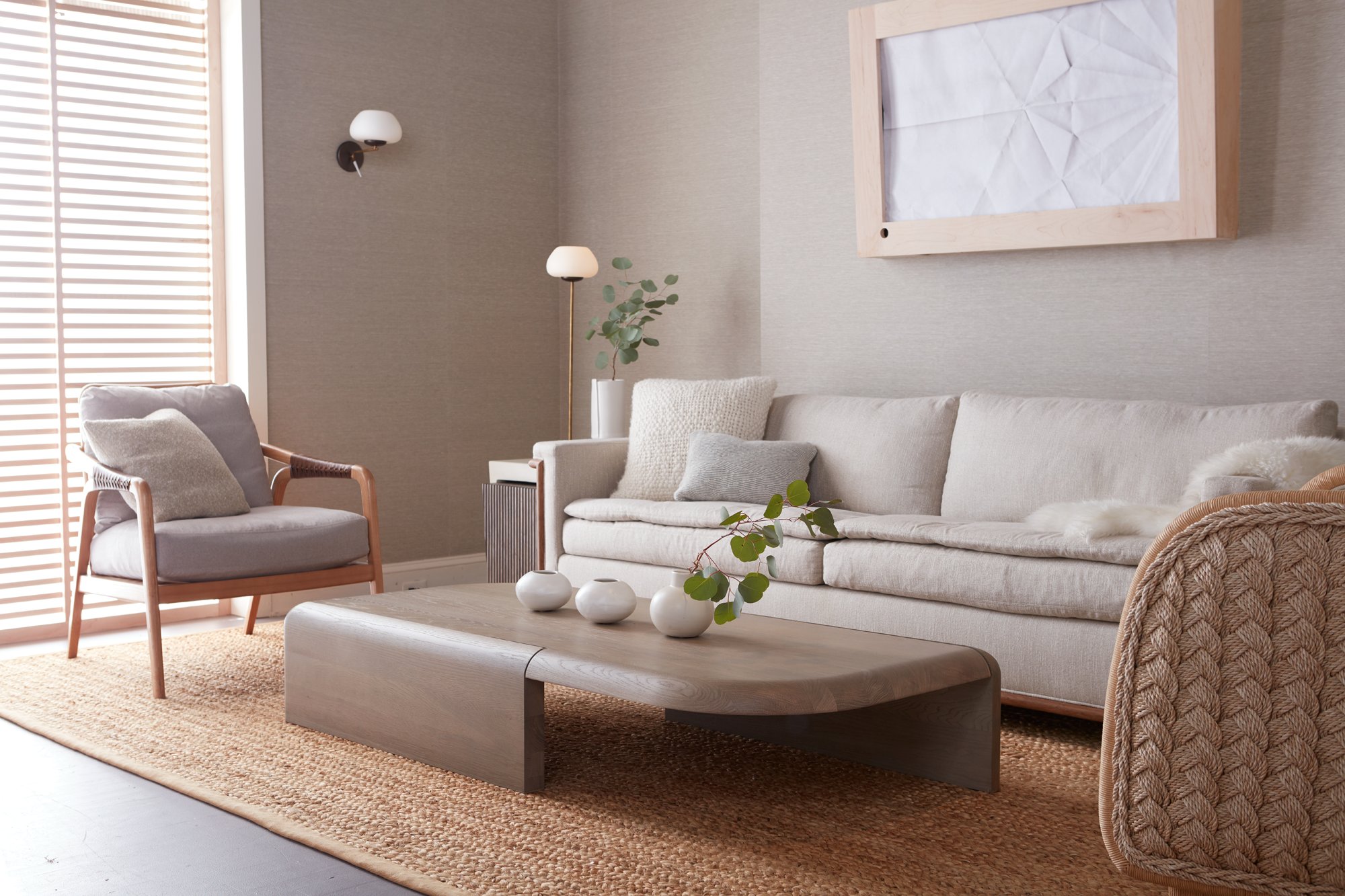 Serene McGuire living room with woven lounge seating