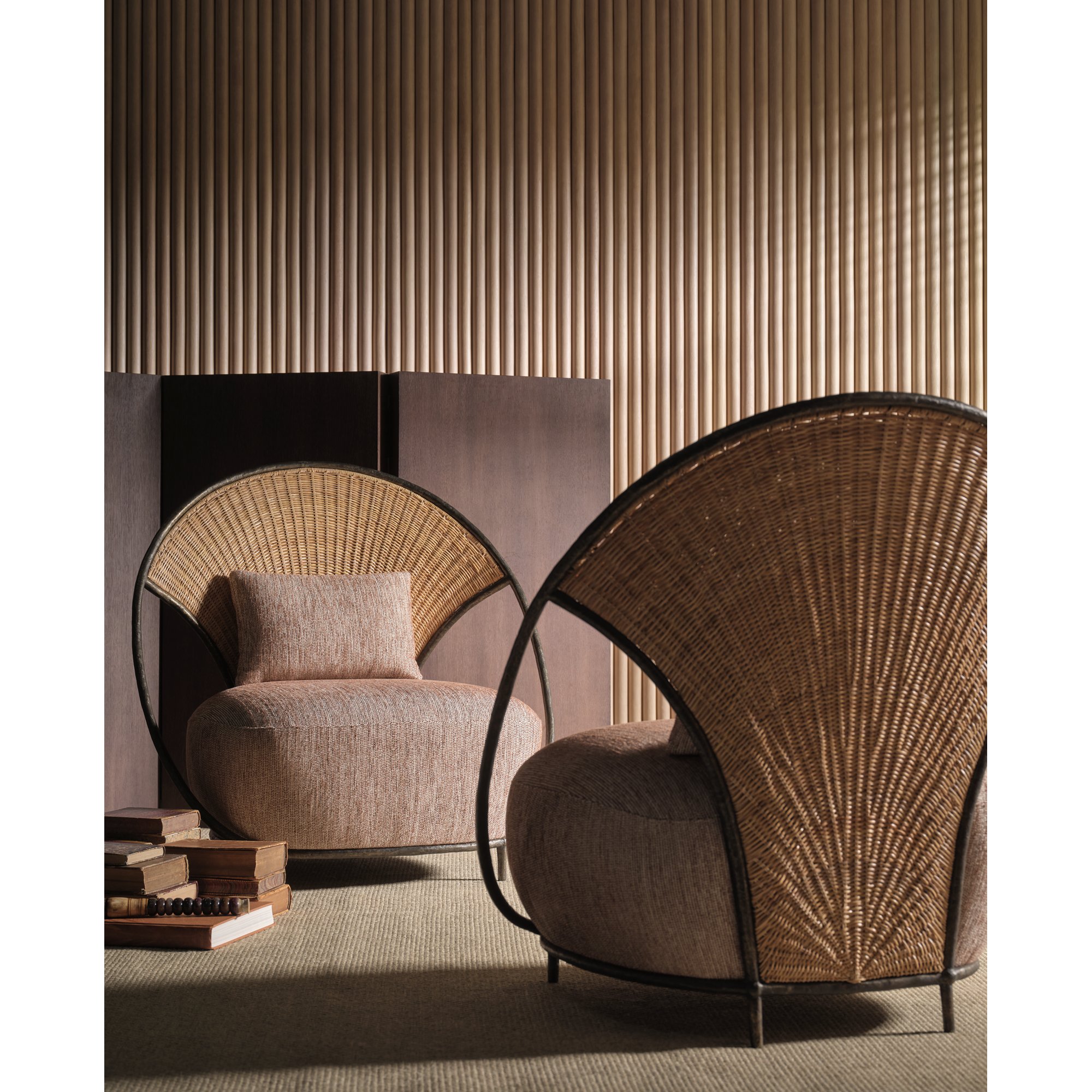 Baker sculptural woven lounge chairs