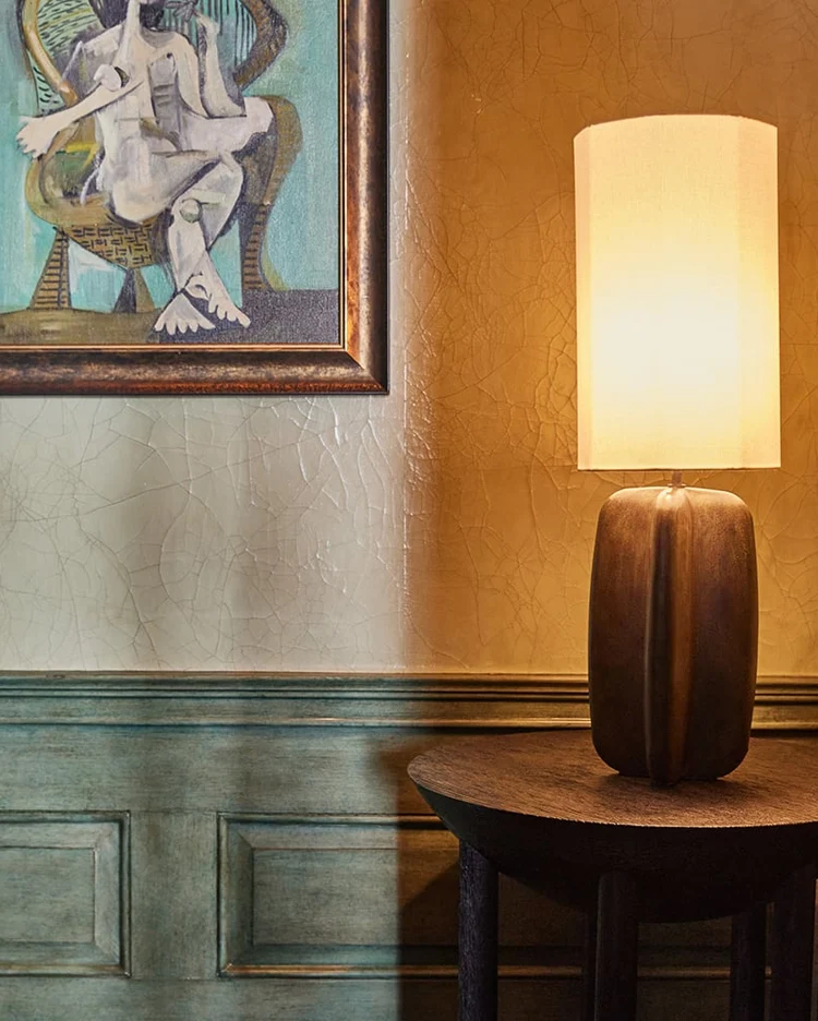 Kelly Wearstler table lamp with a sculpted bronze base