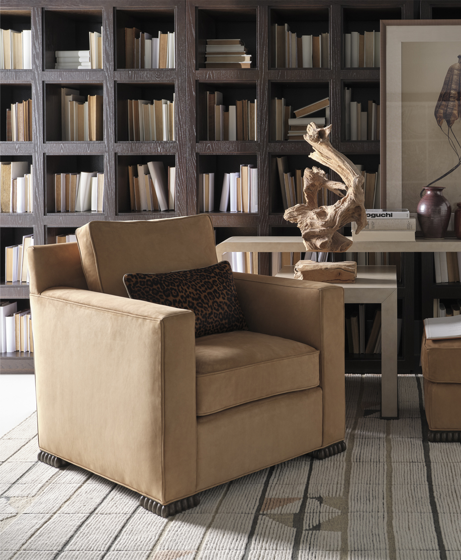 Study with library shelving and desk